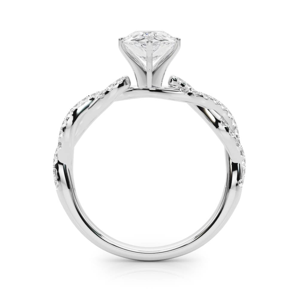 White gold Pear Solitaire Twisted Pave Band with Four-Prong Setting