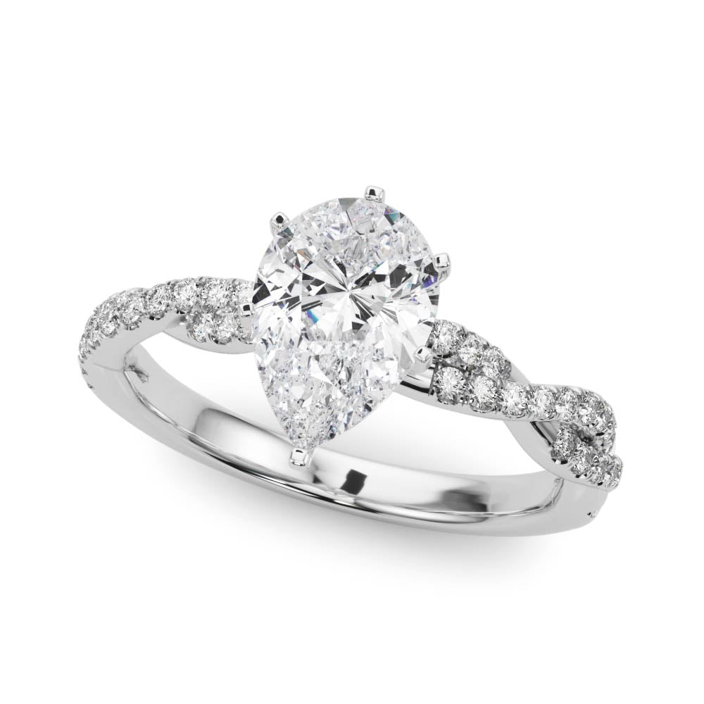 Platinum Pear Solitaire Twisted Pave Band with Four-Prong Setting