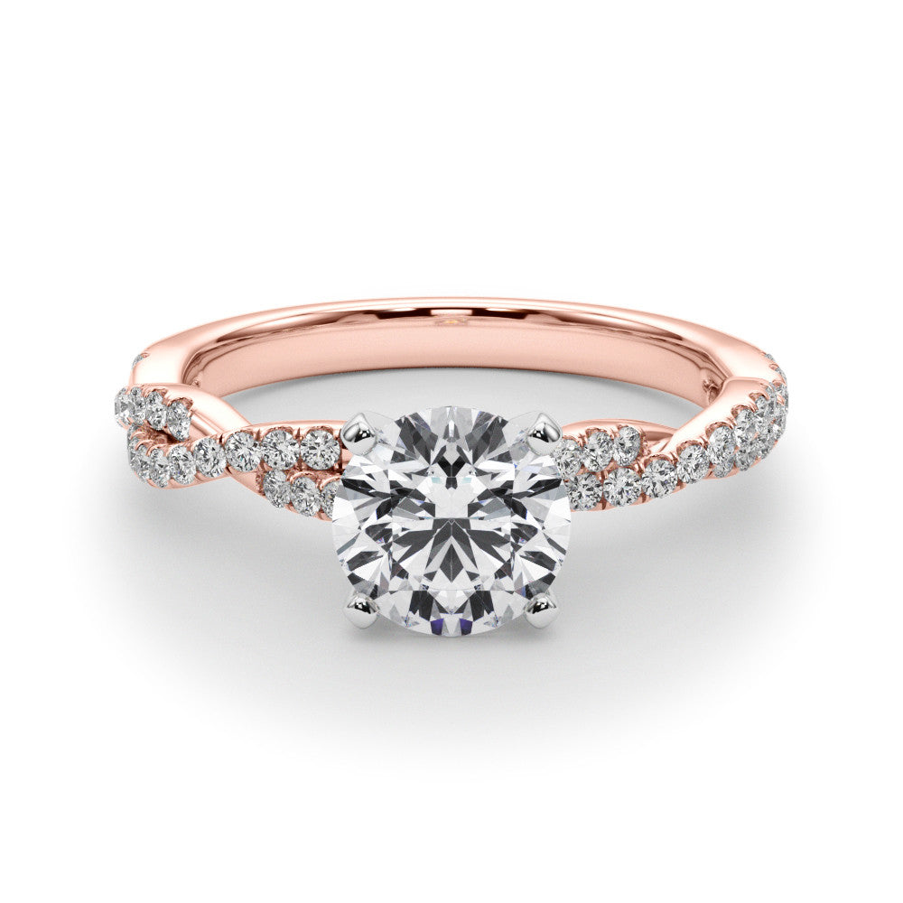 Rose gold Round Solitaire Twisted Pave Band with Four-Prong Setting
