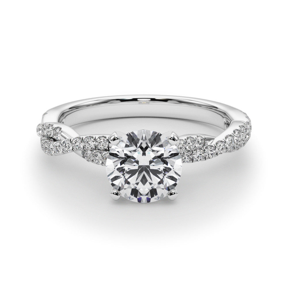 Platinum Round Solitaire Twisted Pave Band with Four-Prong Setting