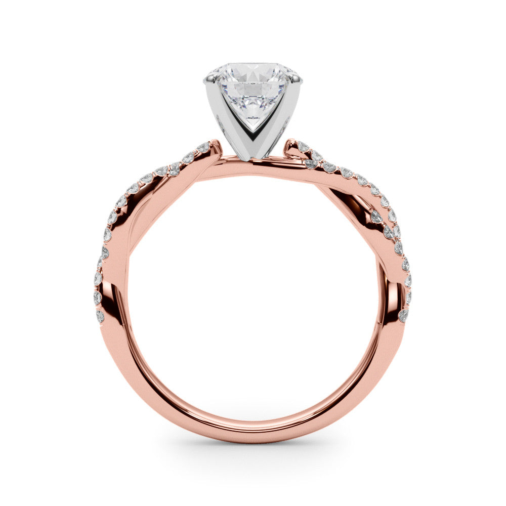 Rose gold Round Solitaire Twisted Pave Band with Four-Prong Setting