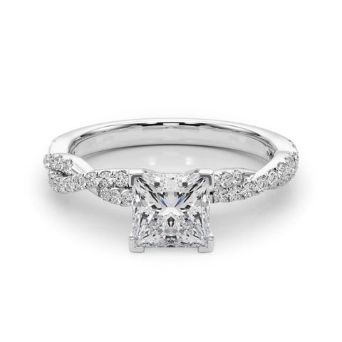 Platinum Princess Solitaire Twisted Pave Band with Four-Prong Setting