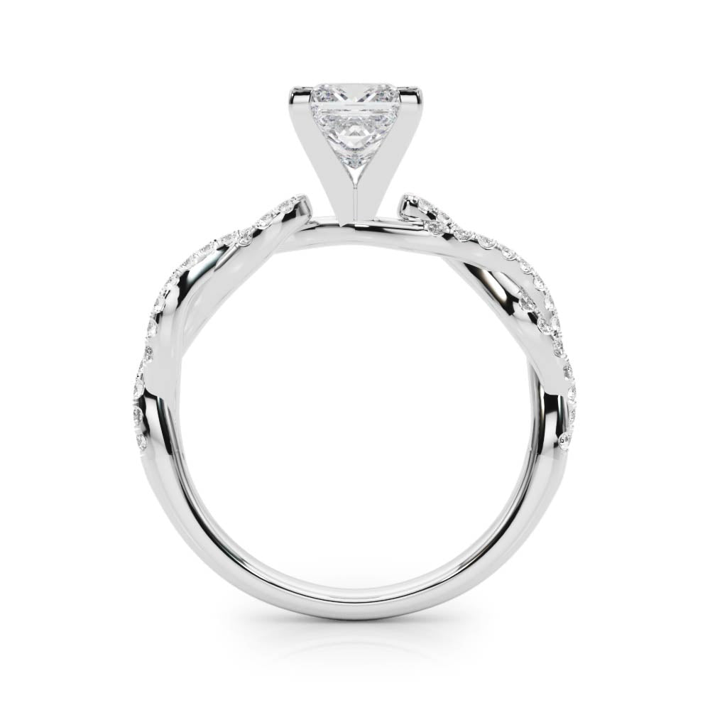 White gold Princess Solitaire Twisted Pave Band with Four-Prong Setting