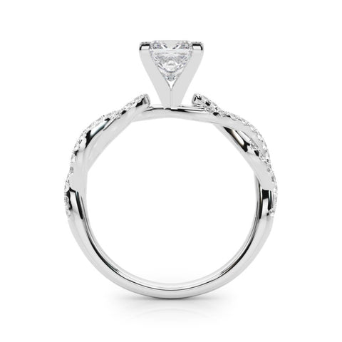 Platinum Princess Solitaire Twisted Pave Band with Four-Prong Setting
