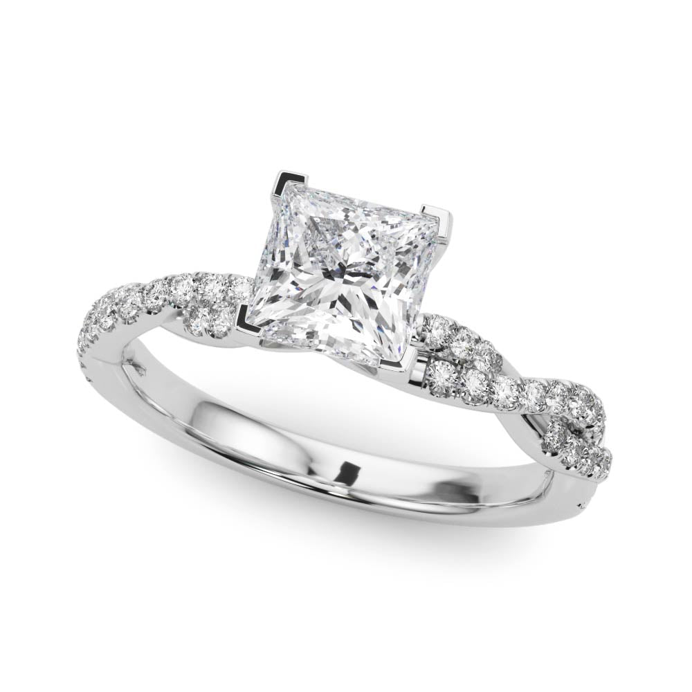 Platinum Princess Solitaire Twisted Pave Band with Four-Prong Setting