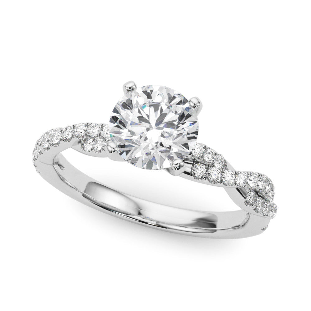 Platinum Round Solitaire Twisted Pave Band with Four-Prong Setting