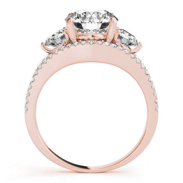 Rose gold Round Brilliant Three-Stone Diamond Ring with Pavé Band and Prong Setting