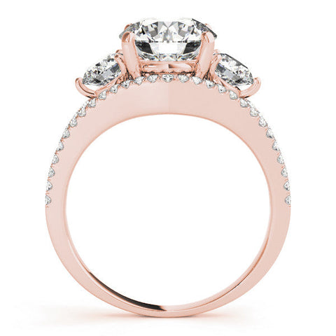 Rose gold Round Brilliant Three-Stone Diamond Ring with Pavé Band and Prong Setting