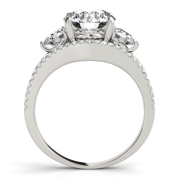 White gold Round Brilliant Three-Stone Diamond Ring with Pavé Band and Prong Setting