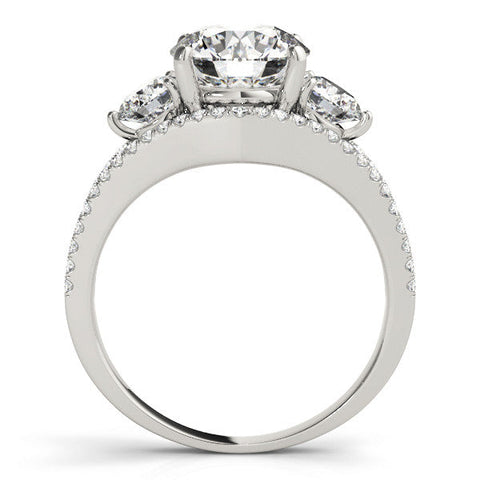 White gold Round Brilliant Three-Stone Diamond Ring with Pavé Band and Prong Setting