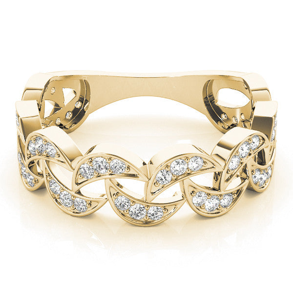 Yellow gold Pave Round Diamond Interlocking Eternity Band with Bezel Prong Setting