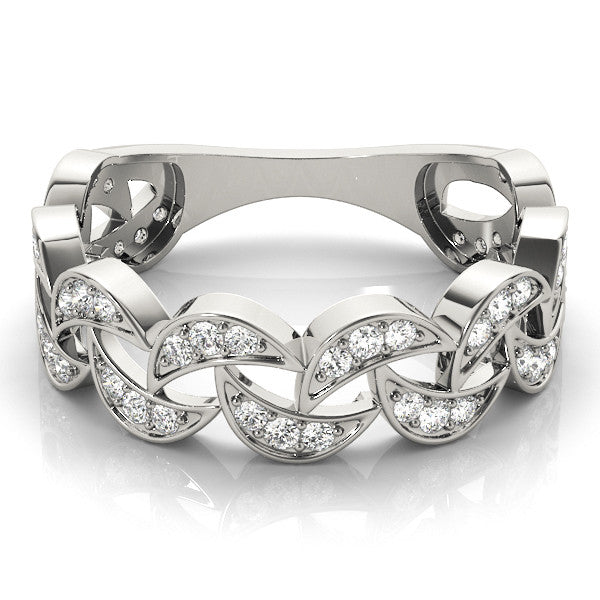 Silver Pave Round Diamond Interlocking Eternity Band with Bezel Prong Setting