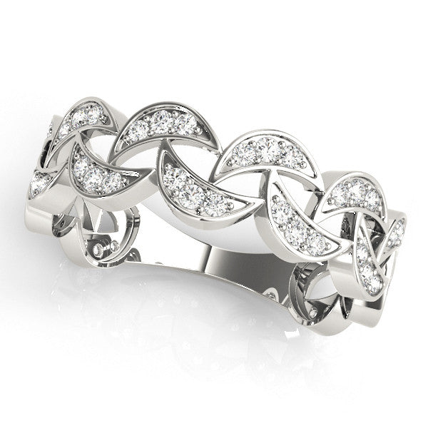 Silver Pave Round Diamond Interlocking Eternity Band with Bezel Prong Setting