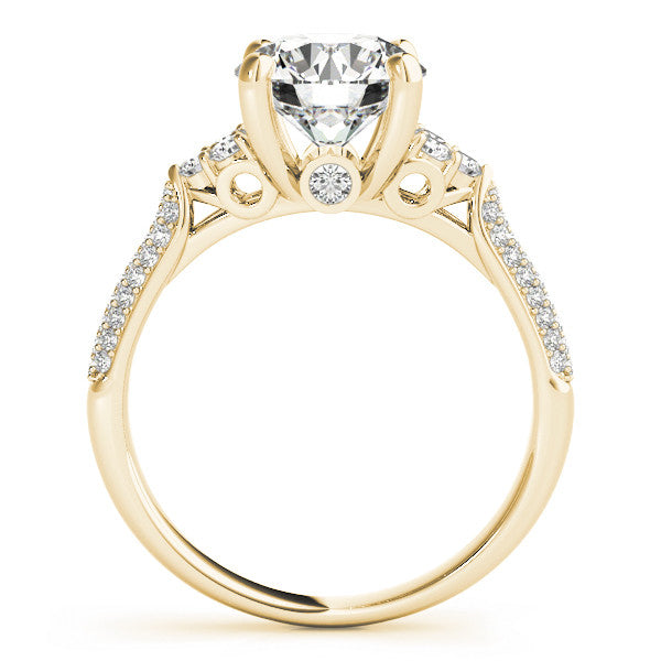 Yellow gold Round Brilliant Pave Diamond Engagement Ring with Cathedral Band and Four-Prong Setting