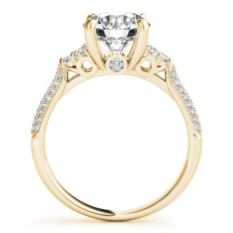 Yellow gold Round Brilliant Pave Diamond Engagement Ring with Cathedral Band and Four-Prong Setting