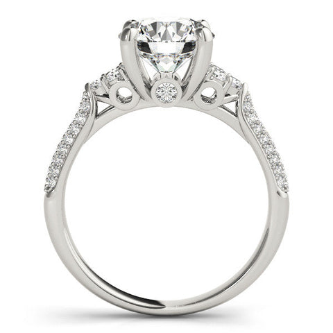 Platinum Round Brilliant Pave Diamond Engagement Ring with Cathedral Band and Four-Prong Setting