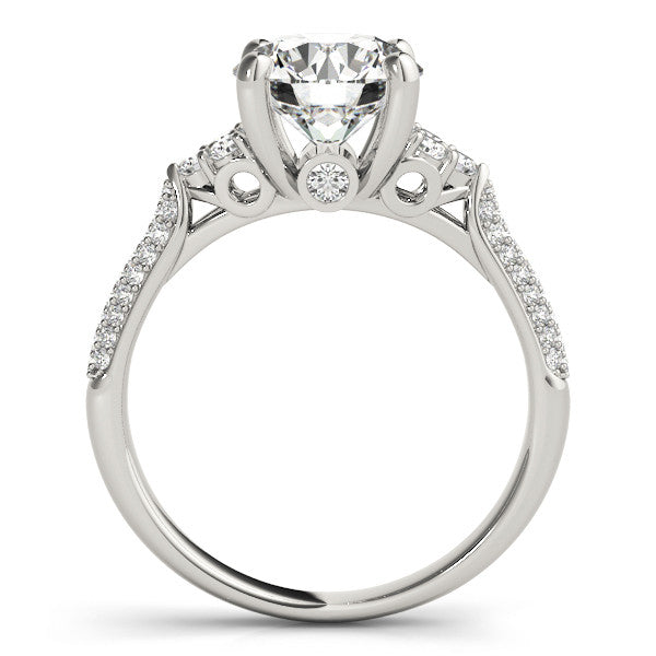 White gold Round Brilliant Pave Diamond Engagement Ring with Cathedral Band and Four-Prong Setting