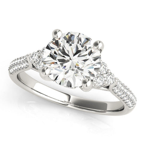 Platinum Round Brilliant Pave Diamond Engagement Ring with Cathedral Band and Four-Prong Setting