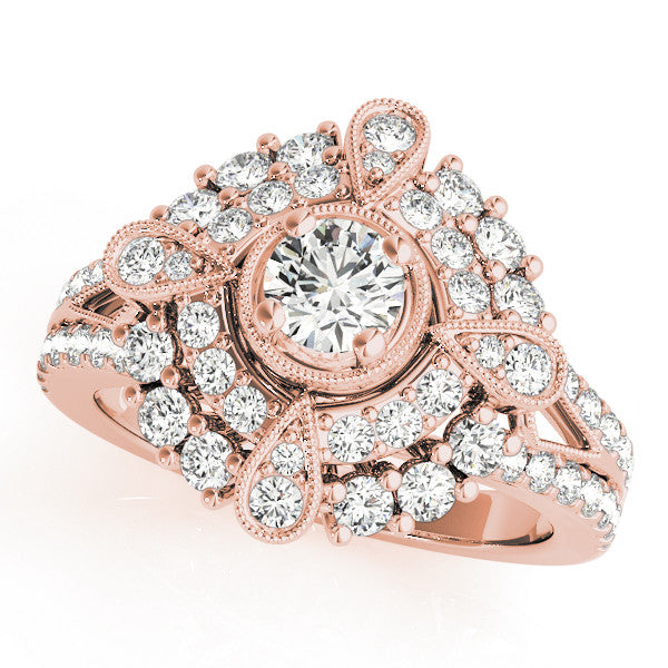 Rose gold Round Halo Pear Cluster Split Shank Prong Setting Ring