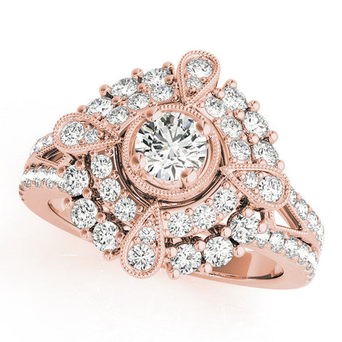Rose gold Round Halo Pear Cluster Split Shank Prong Setting Ring
