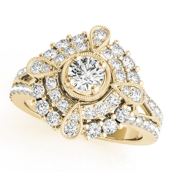 Yellow gold Round Halo Pear Cluster Split Shank Prong Setting Ring