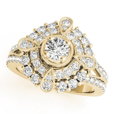 Yellow gold Round Halo Pear Cluster Split Shank Prong Setting Ring