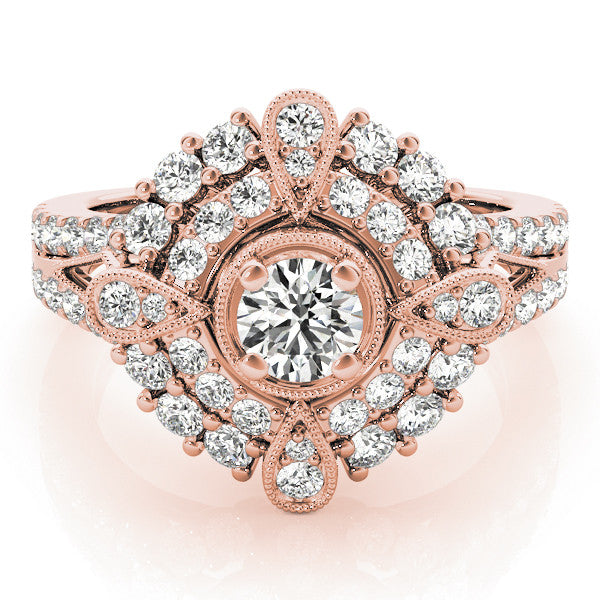 Rose gold Round Halo Pear Cluster Split Shank Prong Setting Ring