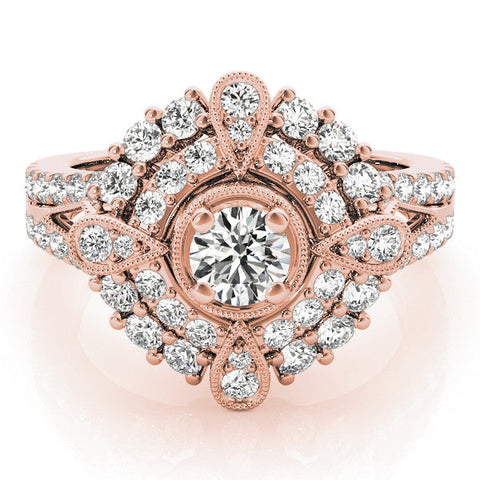 Rose gold Round Halo Pear Cluster Split Shank Prong Setting Ring