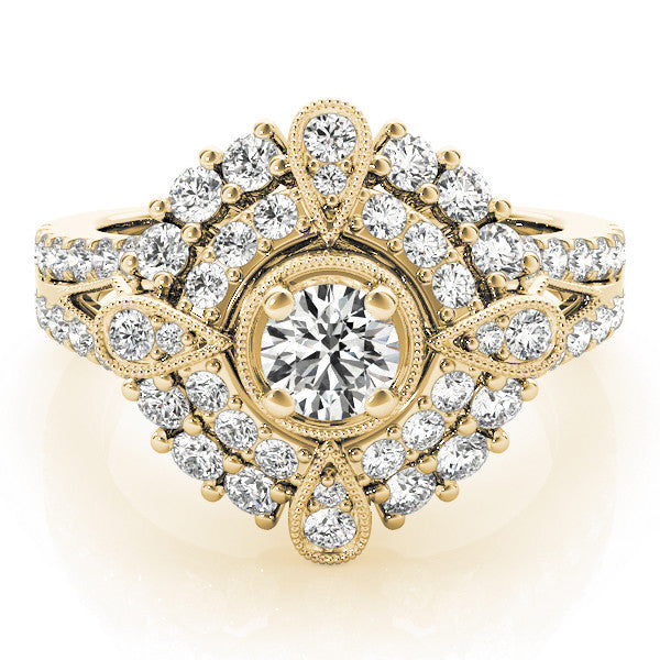 Yellow gold Round Halo Pear Cluster Split Shank Prong Setting Ring