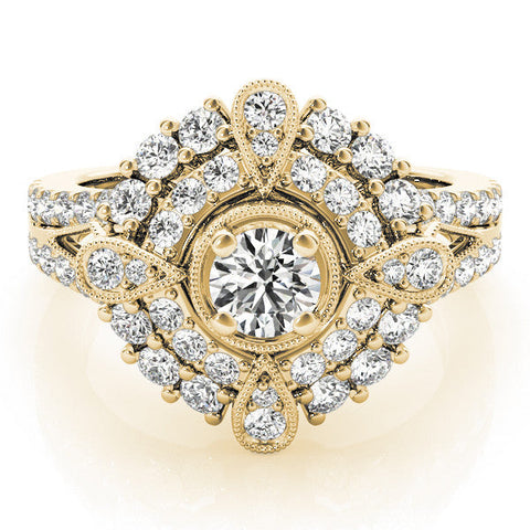 Yellow gold Round Halo Pear Cluster Split Shank Prong Setting Ring