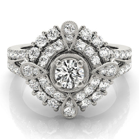 White gold Round Halo Pear Cluster Split Shank Prong Setting Ring