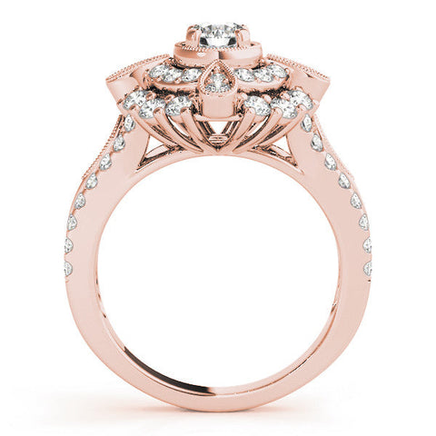 Rose gold Round Halo Pear Cluster Split Shank Prong Setting Ring