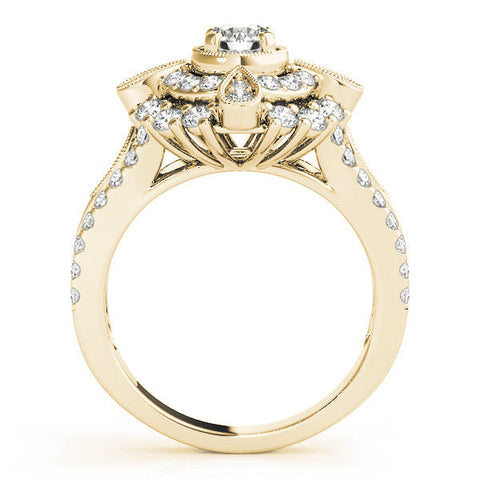 Yellow gold Round Halo Pear Cluster Split Shank Prong Setting Ring