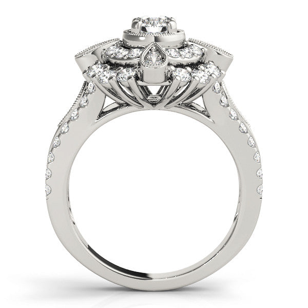 Silver Round Halo Pear Cluster Split Shank Prong Setting Ring