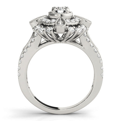 Silver Round Halo Pear Cluster Split Shank Prong Setting Ring