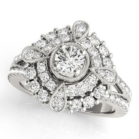 Silver Round Halo Pear Cluster Split Shank Prong Setting Ring