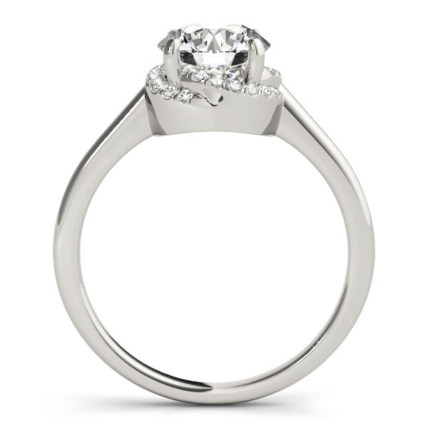 White gold Round Halo Diamond Ring with Solitaire Band and Four-Prong Setting