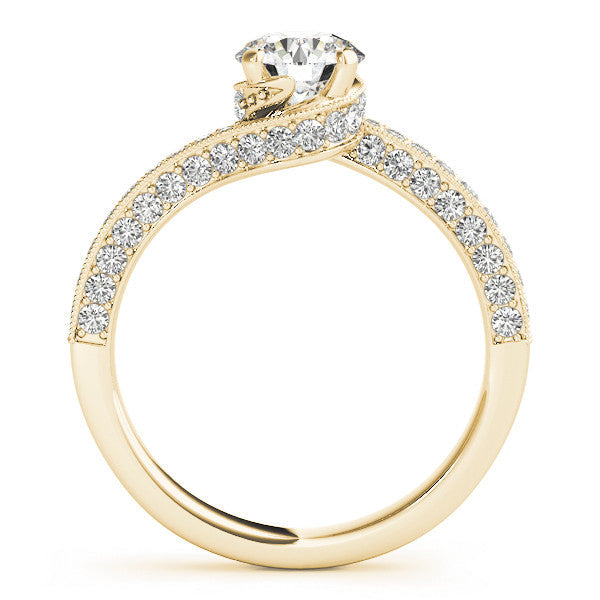 Yellow gold Round Solitaire Diamond Twisted Band with Pavé Setting