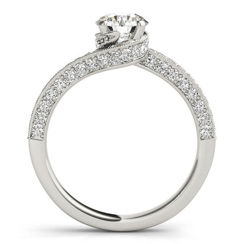 Silver Round Solitaire Diamond Twisted Band with Pavé Setting