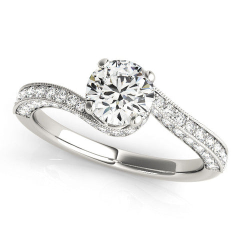 Platinum Round Solitaire Diamond Twisted Band with Pavé Setting