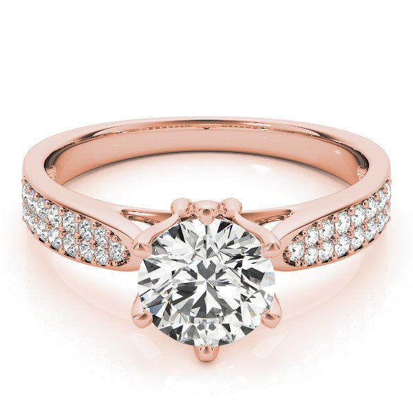 Rose gold Round Solitaire Pavé Split Shank Six-Prong Diamond Ring