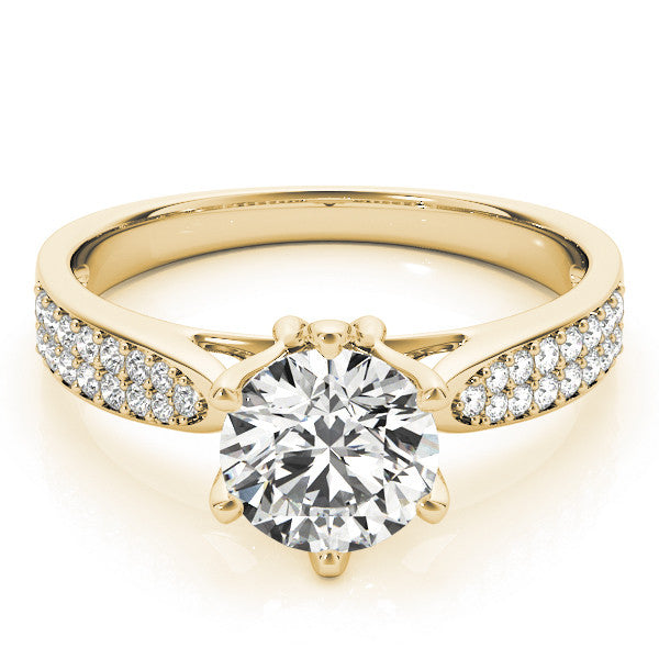 Yellow gold Round Solitaire Pavé Split Shank Six-Prong Diamond Ring