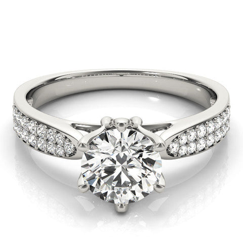 White gold Round Solitaire Pavé Split Shank Six-Prong Diamond Ring