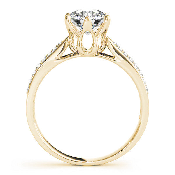 Yellow gold Round Solitaire Pavé Split Shank Six-Prong Diamond Ring