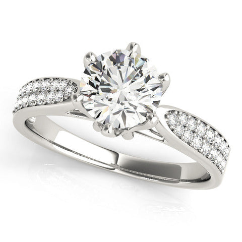White gold Round Solitaire Pavé Split Shank Six-Prong Diamond Ring