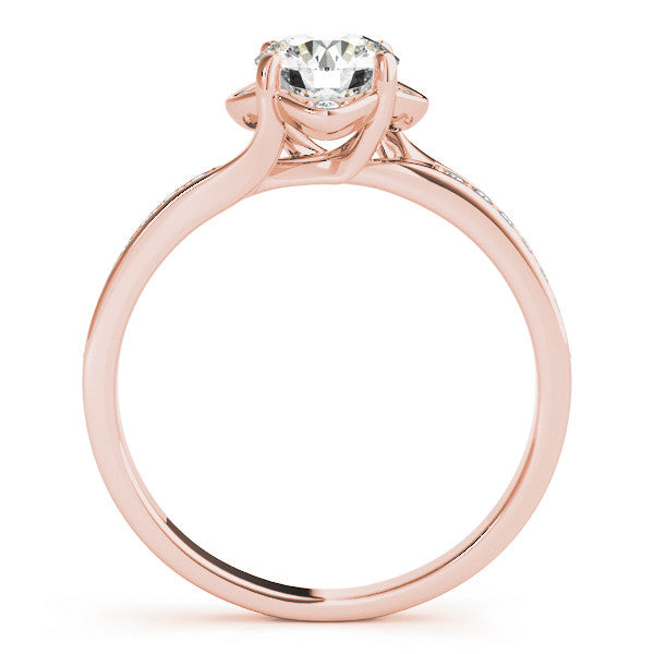 Rose gold Round Cut Diamond Halo Pave Band Cushion Prong Ring