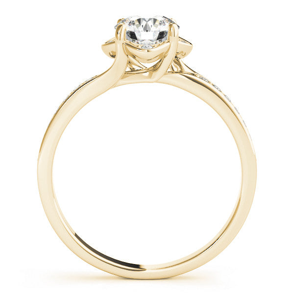 Yellow gold Round Cut Diamond Halo Pave Band Cushion Prong Ring