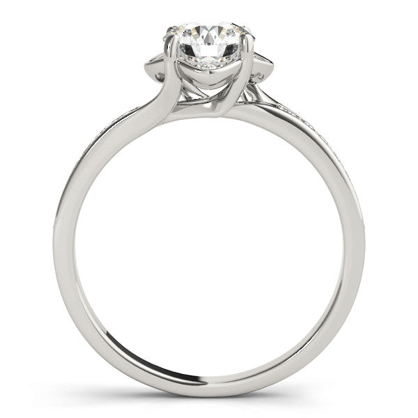 Silver Round Cut Diamond Halo Pave Band Cushion Prong Ring