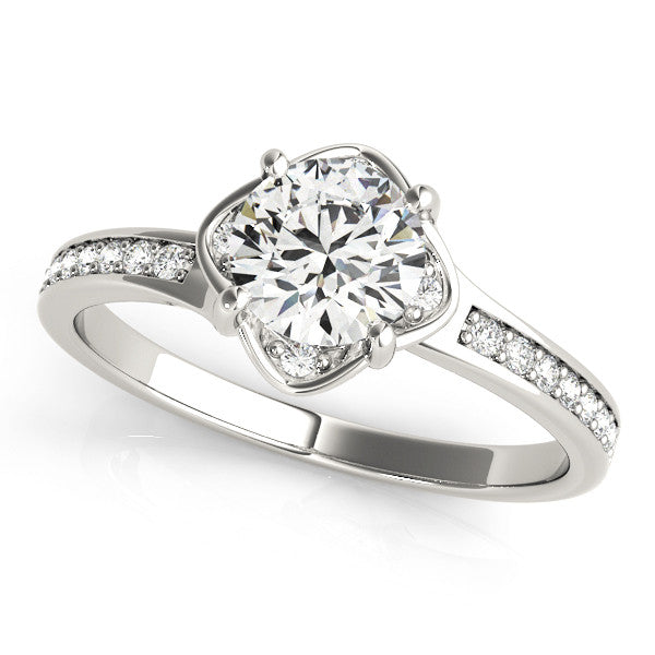 White gold Round Cut Diamond Halo Pave Band Cushion Prong Ring