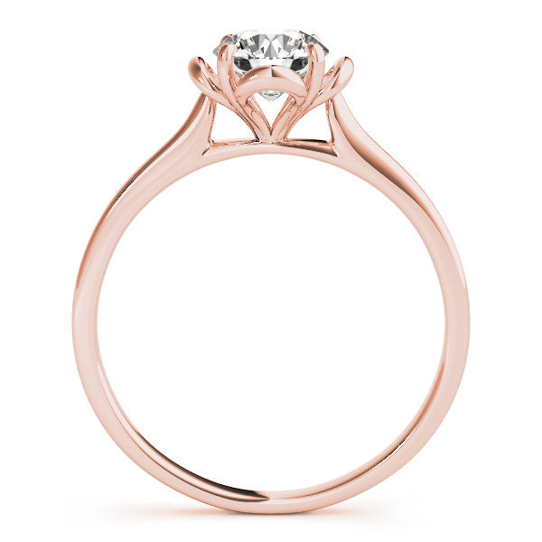 Rose gold Round Solitaire Diamond Ring with Floral Prong Setting and Classic Band